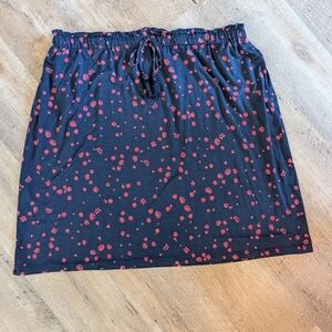 J Jill Navy Blue Stretch Knee Length Skirt With Red Floral Print. Size L